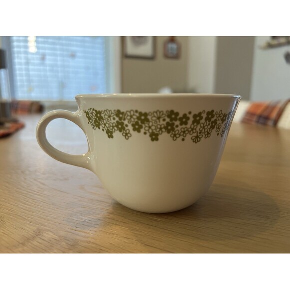 Vintage Pyrex Corelle Spring Blossom Green Crazy Daisy Coffee Tea Cup Mug USA - Picture 2 of 6